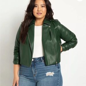 Eloquii New With Tags Green Faux Leather Moto Jacket- 26W/28W